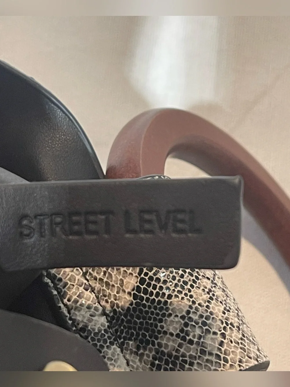 Street Level Nela Snakeskin Print Ring Handle Satchel Bag Grey Black